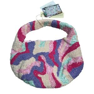 Handcrafted India Viral Tik Tok Purse Pink Purple Beaded Sequin Bag Clutch NEW!!